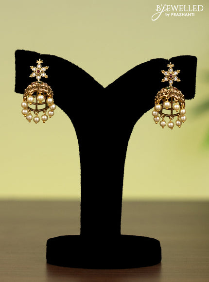 Antique attigai necklace lakshmi pendant with kemp & cz stones and pearl hangings