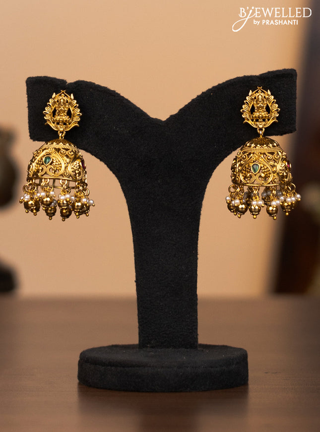 Antique necklace lakshmi pendant  with kemp & cz stones and pearl & golden beads hanging