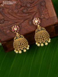 Antique jhumka with kemp & cz stones and pearl hangings