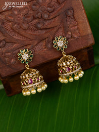 Antique jhumka with kemp & cz stones and pearl hangings