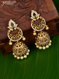Antique jhumka with kemp & cz stones and pearl hangings