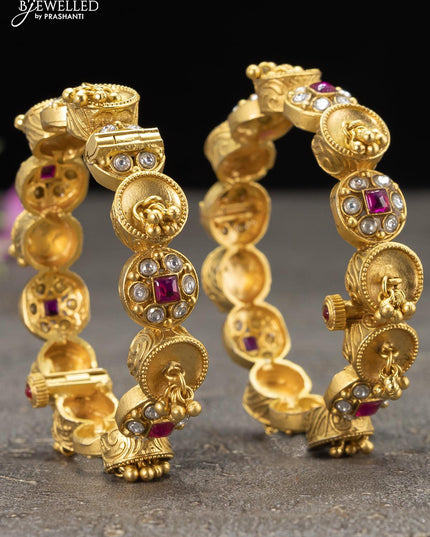 Antique screw type bangles kemp and cz stones with hangings - {{ collection.title }} by Prashanti Sarees