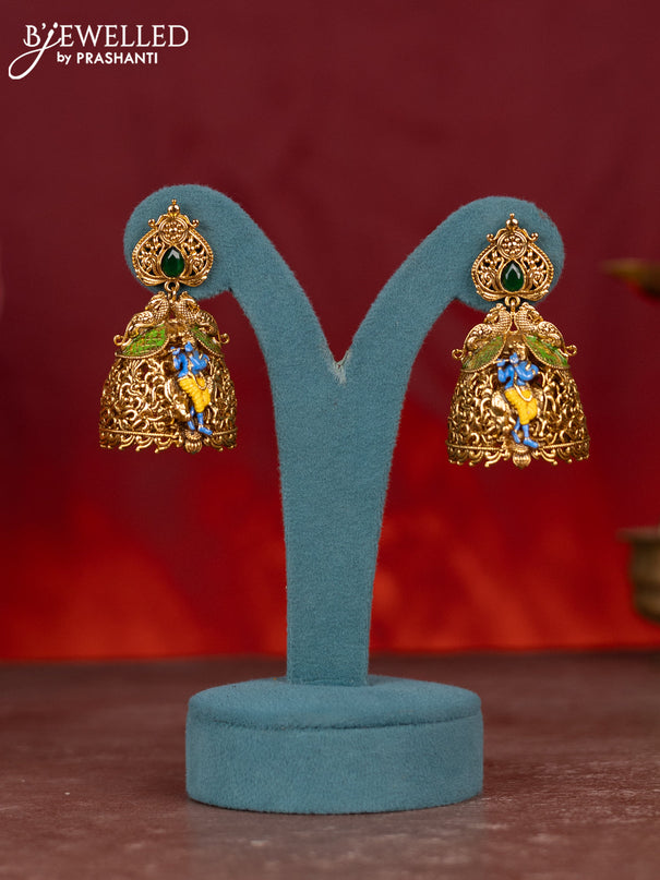 Antique enamel necklace krishna pendant with emerald stone