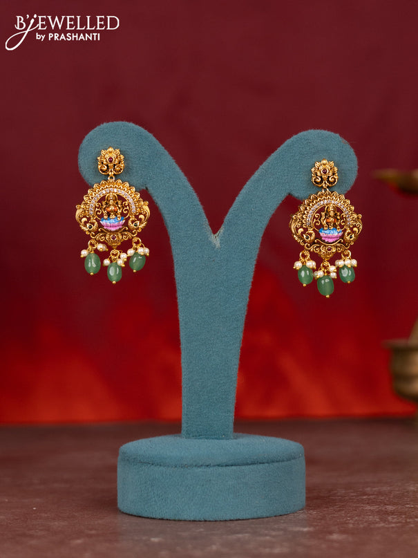 Antique enamel necklace lakshmi pendant with kemp & cz stones and pearl & mint green beads hangings