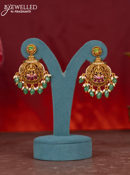 Antique enamel necklace lakshmi pendant with kemp & cz stones and pearl & mint green beads hangings