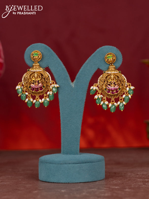 Antique enamel necklace lakshmi pendant with kemp & cz stones and pearl & mint green beads hangings