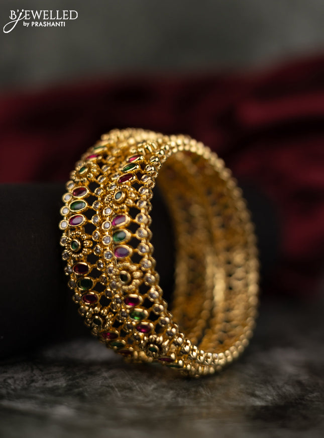 Antique bangles floral design with kemp and cz stones