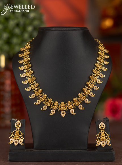 Antique necklace with lakshmi & manga design and kemp & cz stones