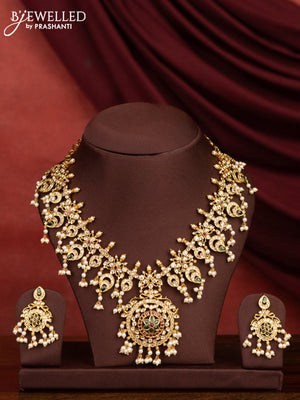 Antique guttapusalu necklace with kemp & cz stones and pearl hangings