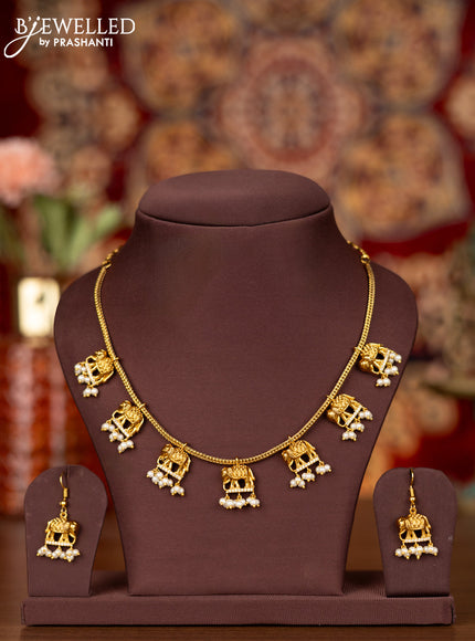 Antique necklace elephant design with cz stones and pearl hangings