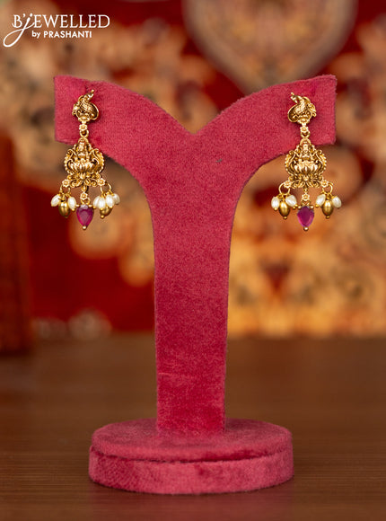 Antique necklace lakshmi & peacock design with kemp & cz stones and pearl & golden beads hangings