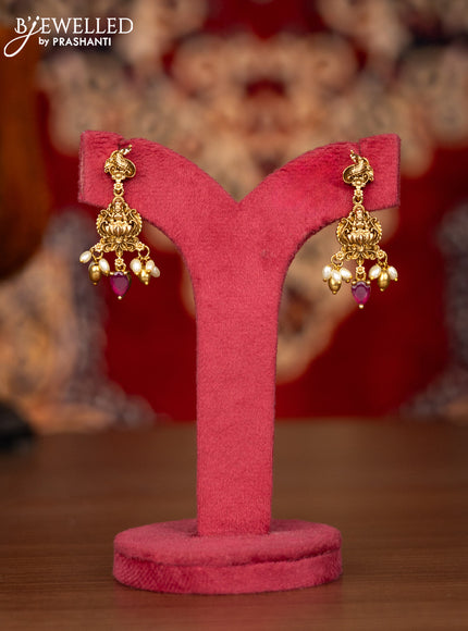 Antique necklace lakshmi & peacock design with multicolour stones and pearl & golden beads hangings