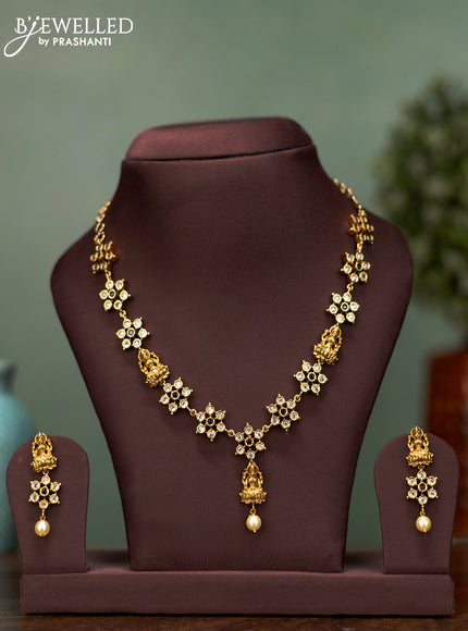 Antique necklace lakshmi design with sapphire & cz stones and pearl hanging