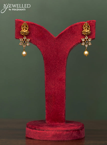 Antique necklace lakshmi design with sapphire & cz stones and pearl hanging