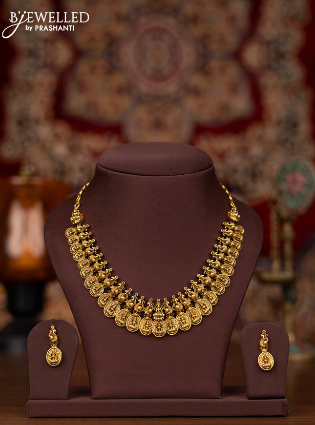 Antique necklace lakshmi kasu design with kemp stones