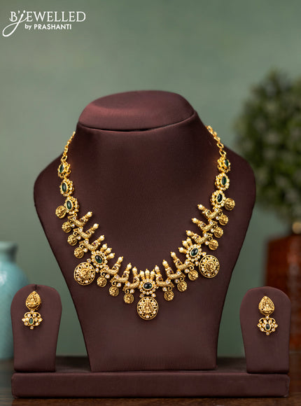 Antique necklace lakshmi design with emerald & cz stones and pearls