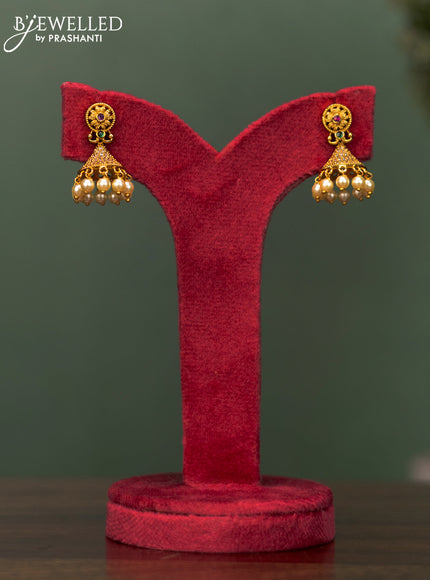 Antique necklace manga design with kemp & cz stones and pearl hangings