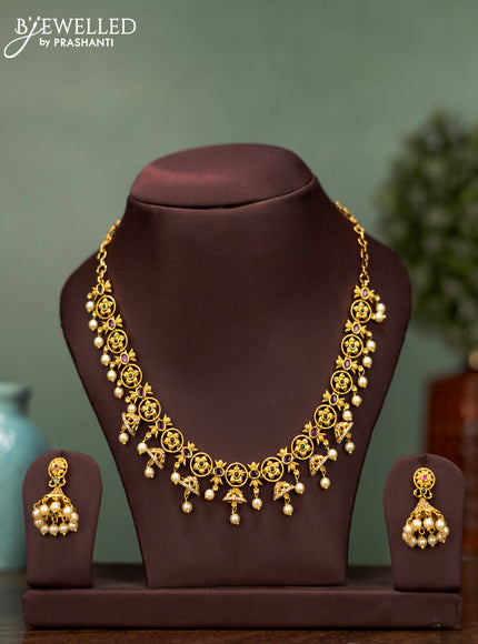 Antique necklace with kemp & cz stones and pearl hangings