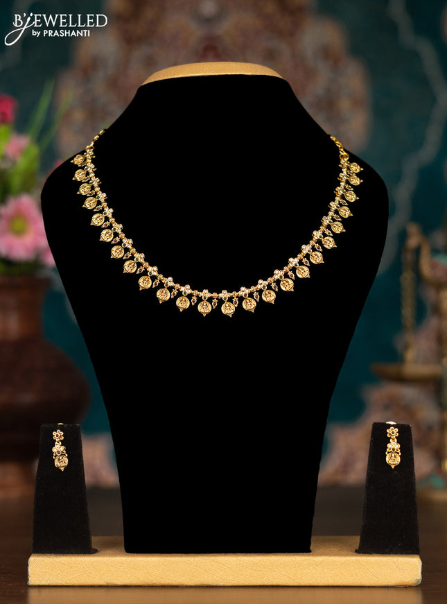 Antique necklace with lakshmi kasu design and kemp & cz stones