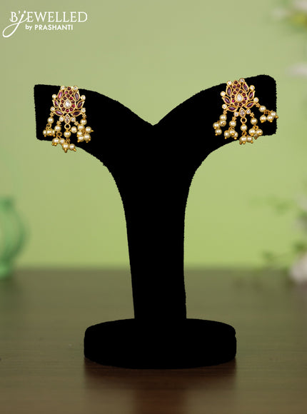 Attigai necklace lotus pendant with ruby & kundan stones and pearl hangings