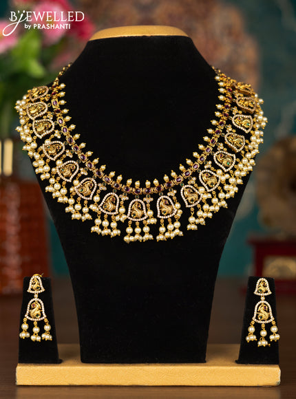 Antique guttapusalu necklace peacock design with kemp & cz stone and pearl hangings