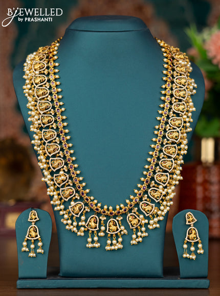 Antique guttapusalu haram peacock design with kemp & cz stone and pearl hangings