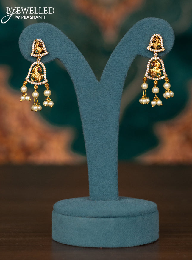 Antique guttapusalu haram peacock design with kemp & cz stone and pearl hangings