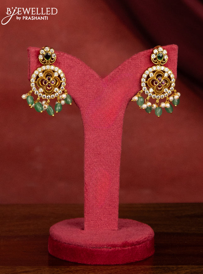 Antique guttapusalu haram floral design with kemp & cz stone and pearl and beads hanging