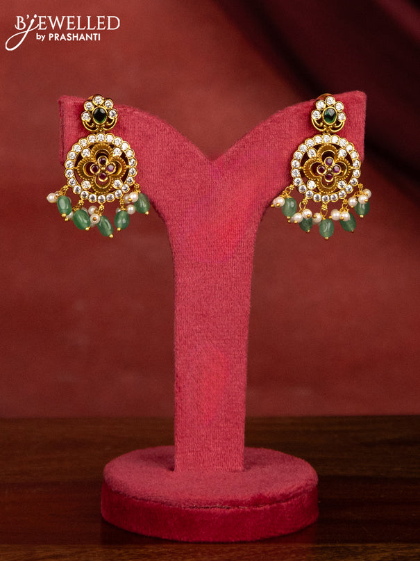 Antique guttapusalu haram floral design with kemp & cz stone and pearl and beads hanging