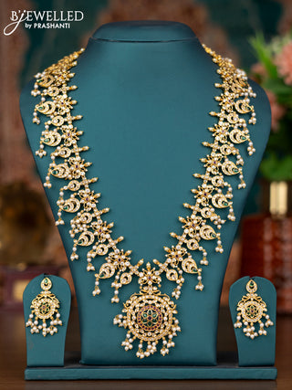 Antique guttapusalu haram floral design with kemp & cz stone and pearl hanging