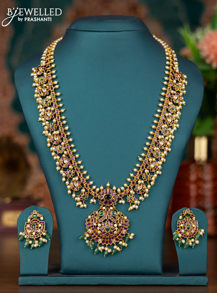 Antique guttapusalu haram floral design with kemp & cz stone and pearl and beads hanging