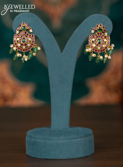Antique guttapusalu haram floral design with kemp & cz stone and pearl and beads hanging