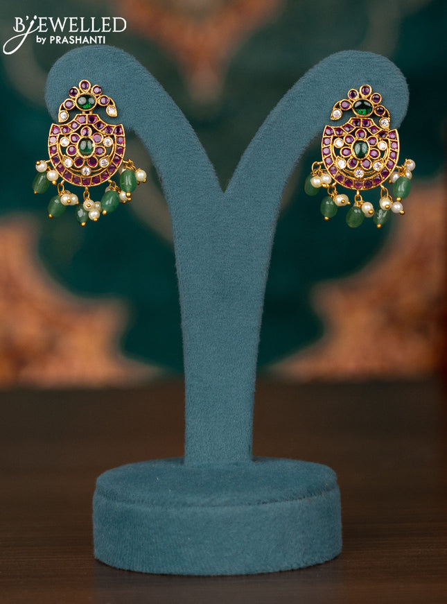 Antique guttapusalu haram floral design with kemp & cz stone and pearl and beads hanging