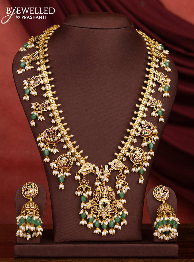 Antique guttapusalu necklace with kemp & cz stone and pearl and beads hangings