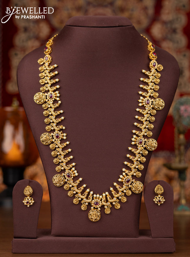 Antique haram lakshmi & peacock design with pink kemp and cz stone