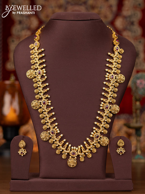 Antique haram lakshmi & peacock design with pink kemp and cz stone