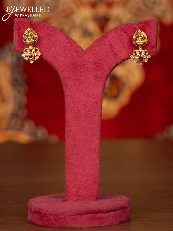 Antique haram lakshmi & peacock design with pink kemp and cz stone