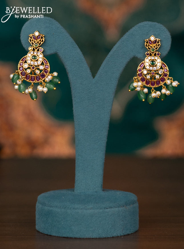 Antique guttapusalu haram with kemp & cz stone and pearl and green beads hangings
