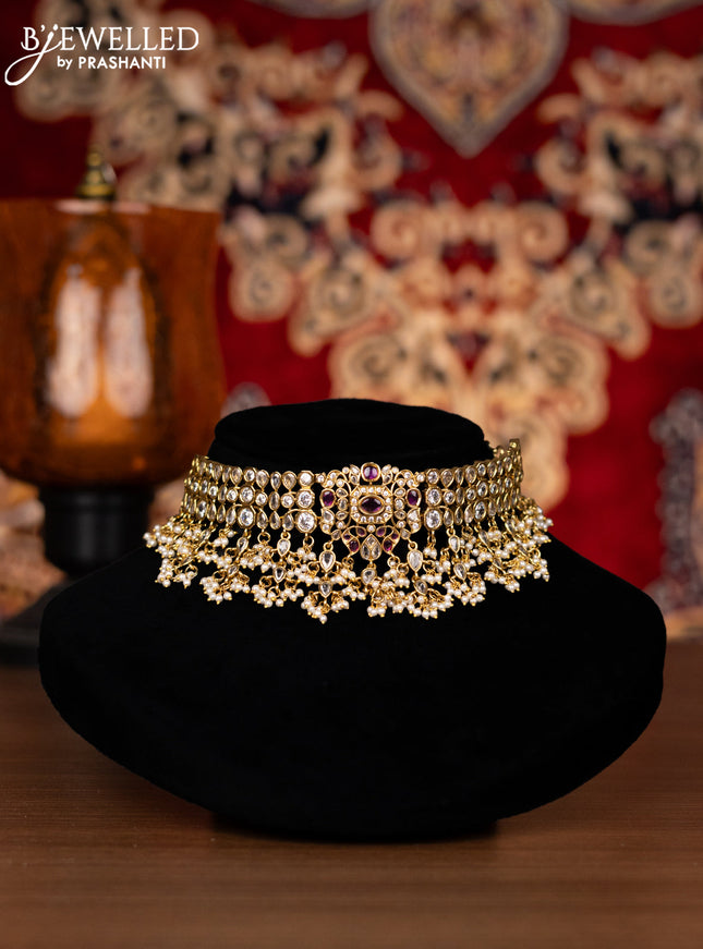 Antique choker with ruby & cz stones and pearl hangings