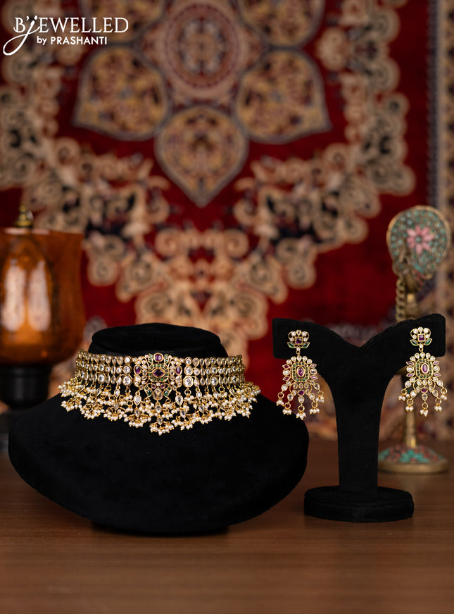 Antique choker with kemp & cz stones and pearl hangings