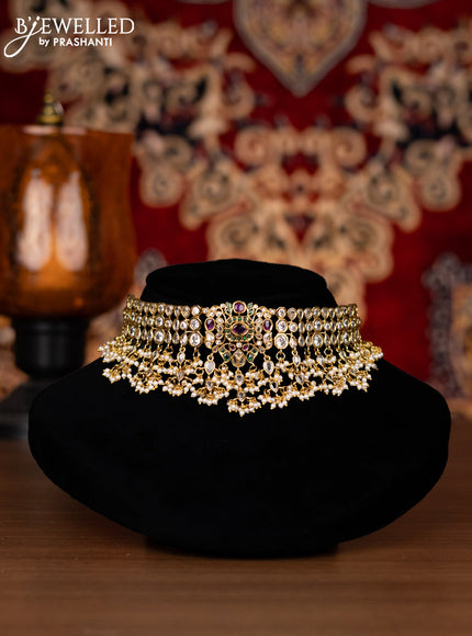 Antique choker with kemp & cz stones and pearl hangings