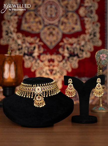 Antique choker with ruby & cz stones and pearl hangings
