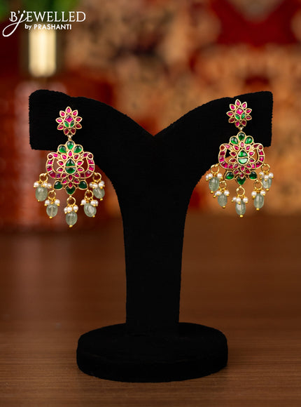 Jadau choker with jadau kemp stone and golden beads hangings