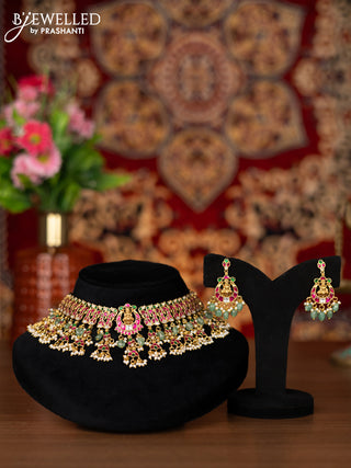 Jadau choker peacock design with jadau kemp & kundan stone and natural beads hangings