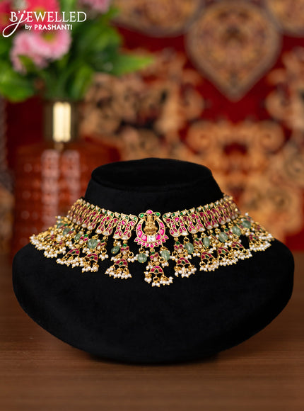 Jadau choker peacock design with jadau kemp & kundan stone and natural beads hangings