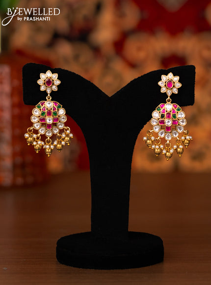 Jadau choker floral design with jadau kemp & kundan stone and golden beads hangings