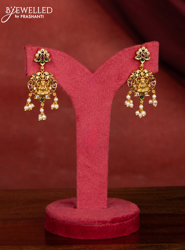 Antique guttapusalu necklace lakshmi design with kemp & cz stone and pearl hangings