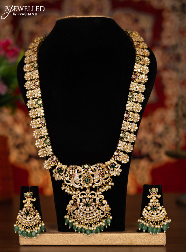 Antique haram with kemp & cz stones and pearl & mint green beads hangings