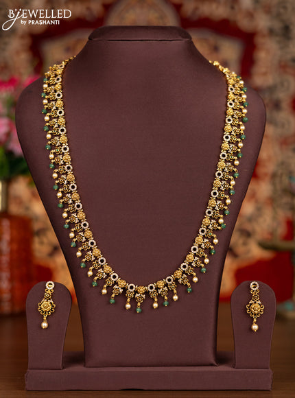 Antique haram with kemp & cz stones and pearl & mint green beads hangings