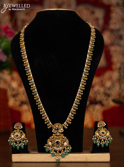 Antique haram with kemp & cz stones and pearl & mint green beads hangings